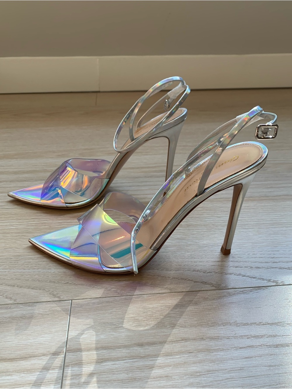 Gianvito Rossi Iridescent Leather and PVC Stark Sandals Heels NWT Size 39.5 IT - Picture 2 of 10